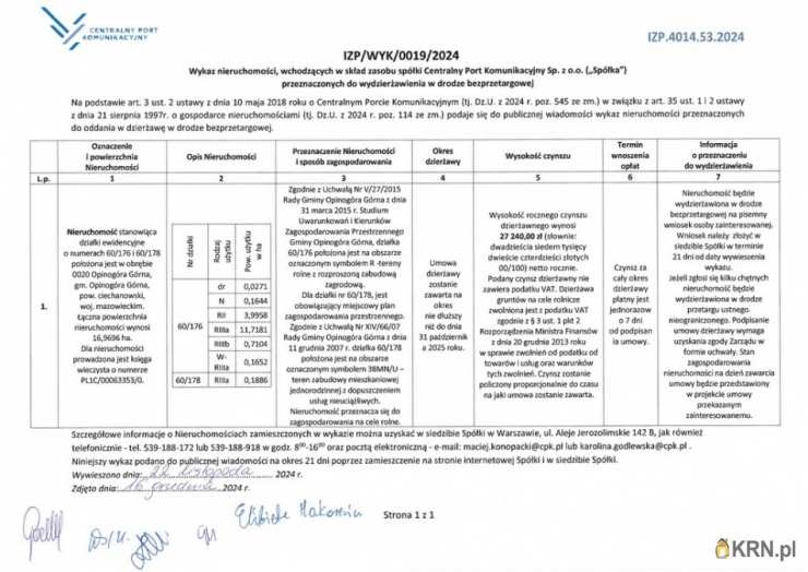 Działki  do wynajęcia, Opinogóra Górna, ul. , 