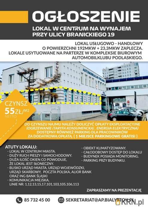 Lokal użytkowy  do wynajęcia, Białystok, Bojary, ul. Branickiego, 3 pokojowe