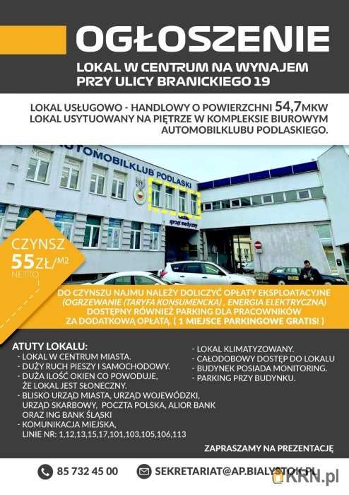 Lokal użytkowy  do wynajęcia, Białystok, Bojary, ul. Branickiego, 1 pokojowe