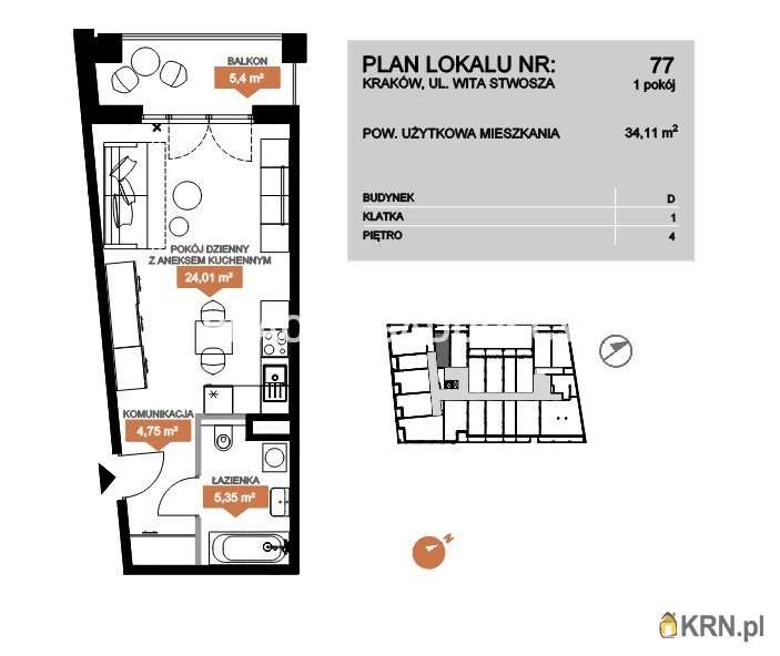 1 pokojowe, Mieszkanie  na sprzedaż, Kraków, Zwierzyniec, ul. Stwosza