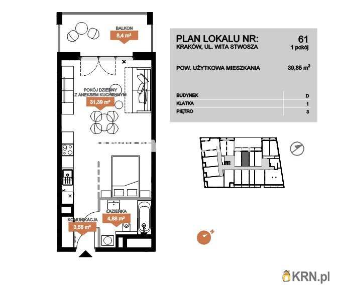 1 pokojowe, Mieszkanie  na sprzedaż, Kraków, Zwierzyniec, ul. Stwosza