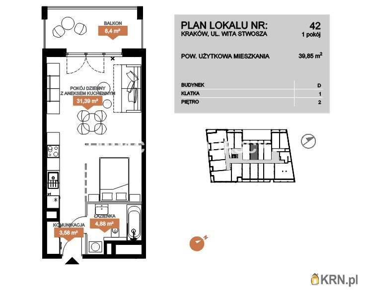 1 pokojowe, Mieszkanie  na sprzedaż, Kraków, Zwierzyniec, ul. Stwosza