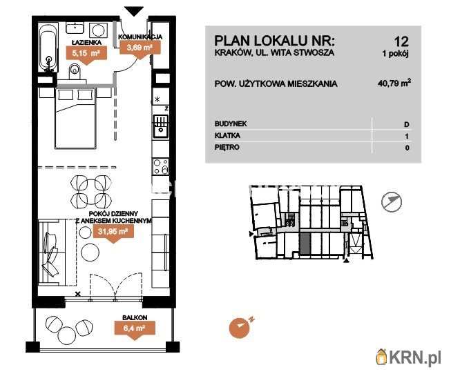 1 pokojowe, Mieszkanie  na sprzedaż, Kraków, Zwierzyniec, ul. Stwosza