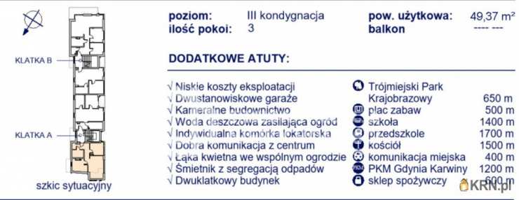 Gdynia, Mały Kack, ul. Olgierda, Mieszkanie  na sprzedaż, 3 pokojowe